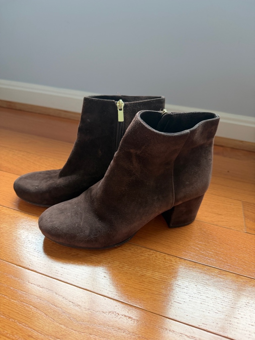 Lord & Taylor Dark Brown Suede Ankle Booties with Block Heel